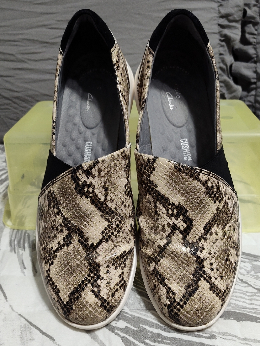 Clarks Snake-Print Slip-On Loafers, Size 10B